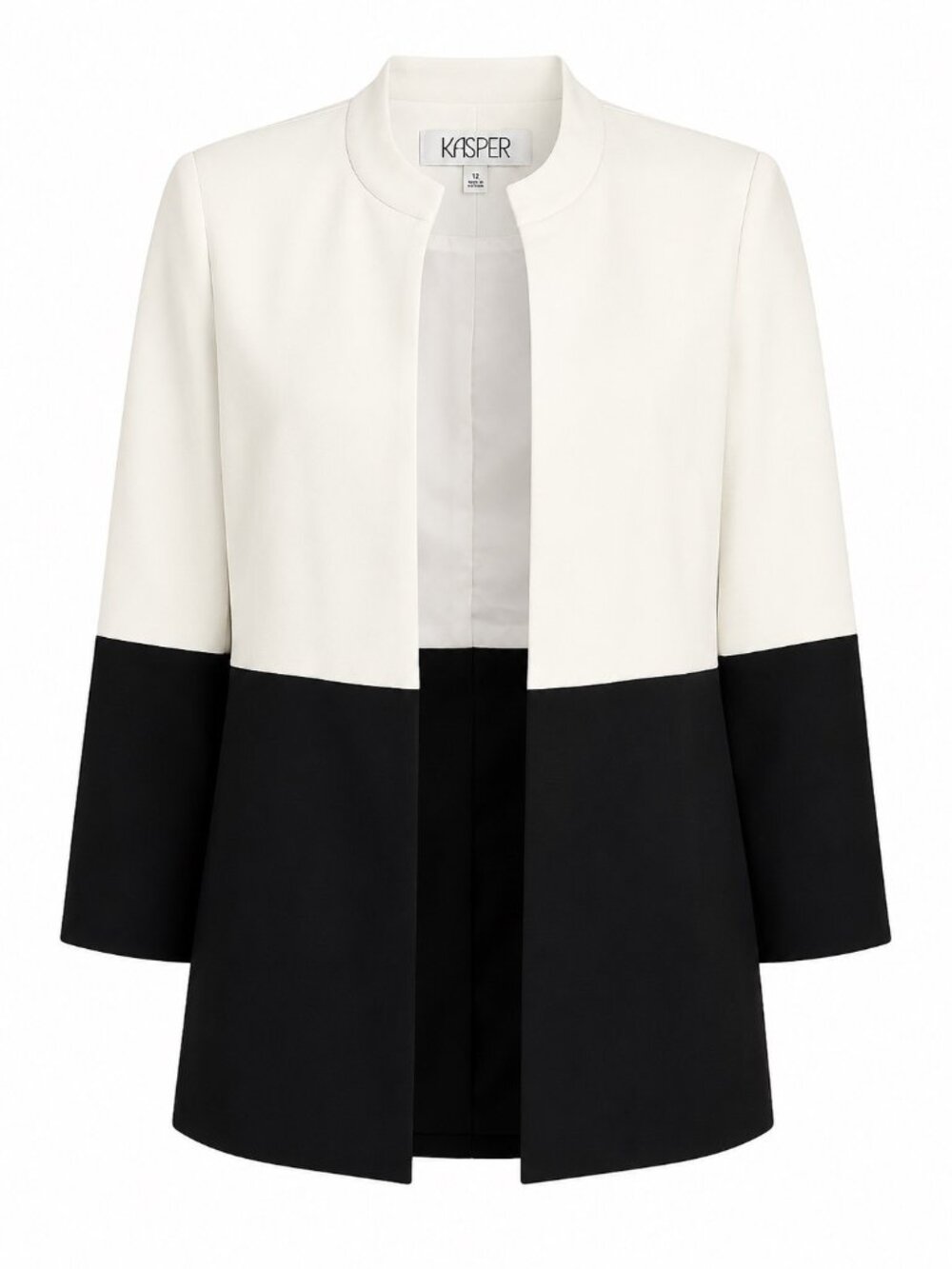 Kasper Colorblock Open-Front Jacket Vanilla Ice/Black Size 12